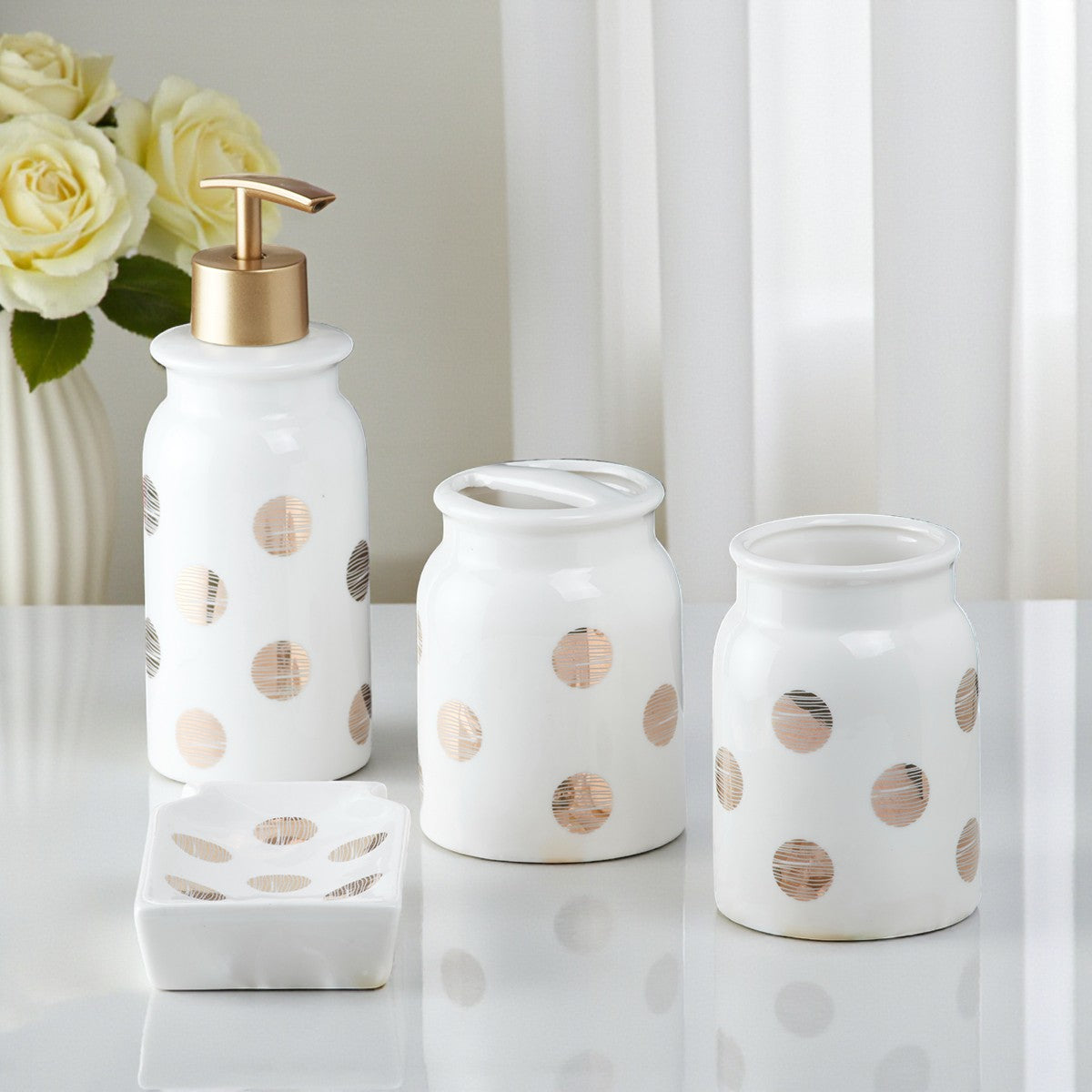 Ceramic Bathroom Set of 4 with Soap Dispenser (8237)