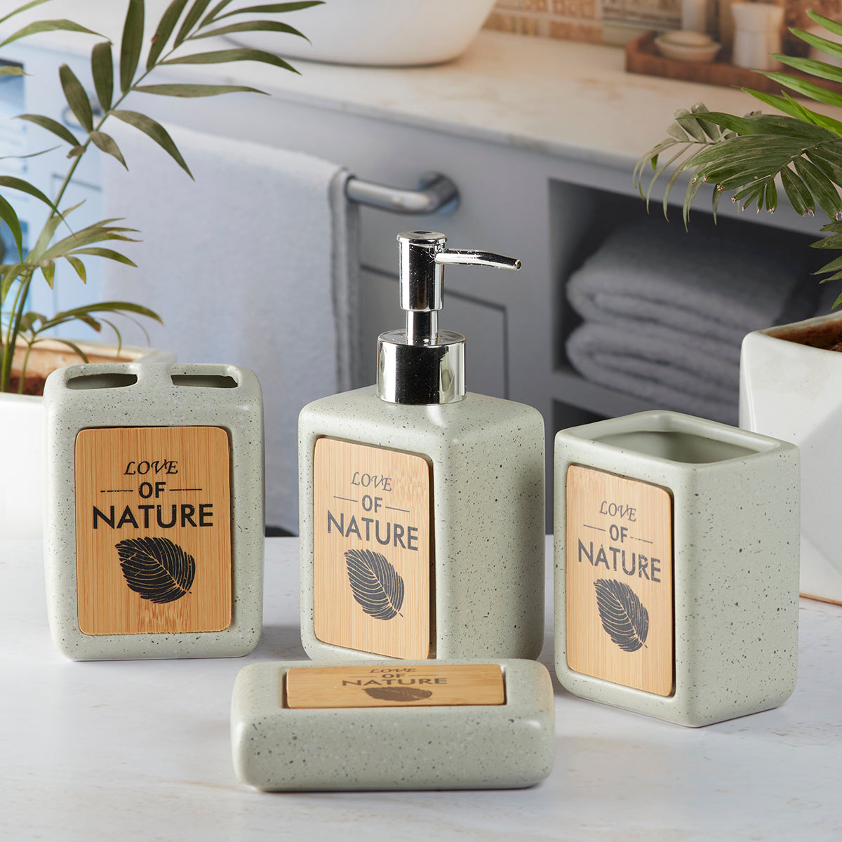 Ceramic Bathroom Set of 4 with Soap Dispenser (8240)