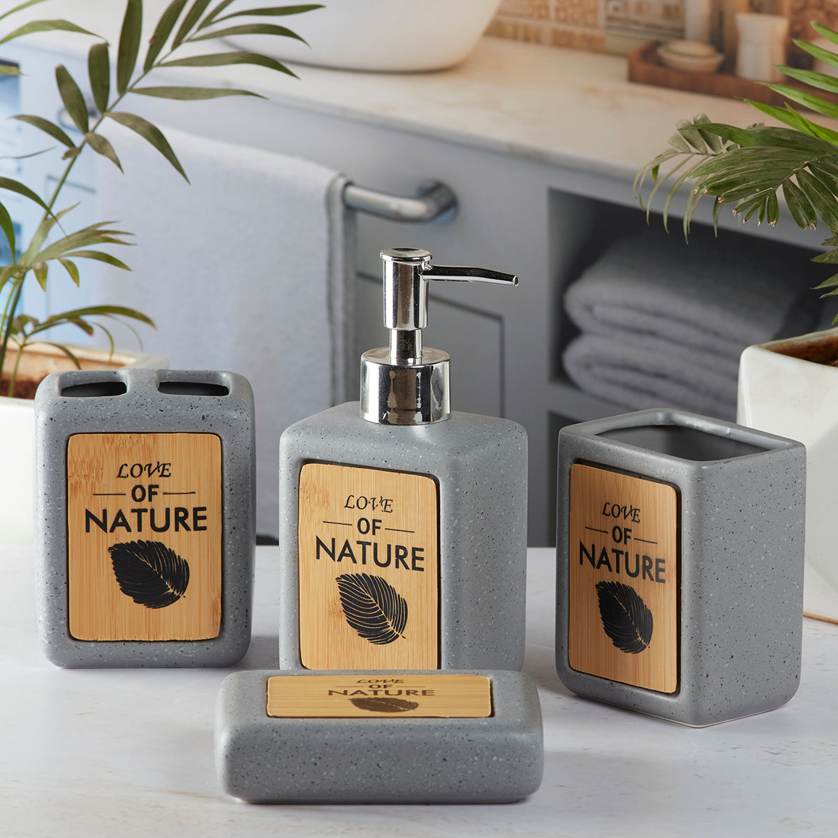 Ceramic Bathroom Set of 4 with Soap Dispenser (8240)