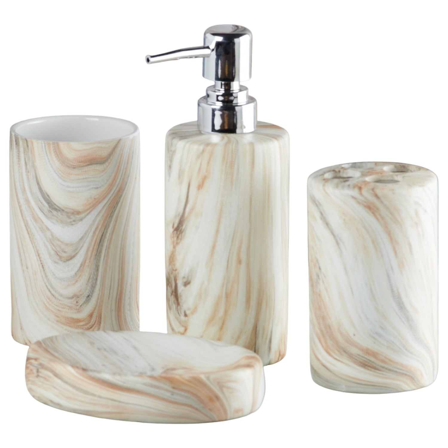 Ceramic Bathroom Set of 4 with Soap Dispenser (8243)