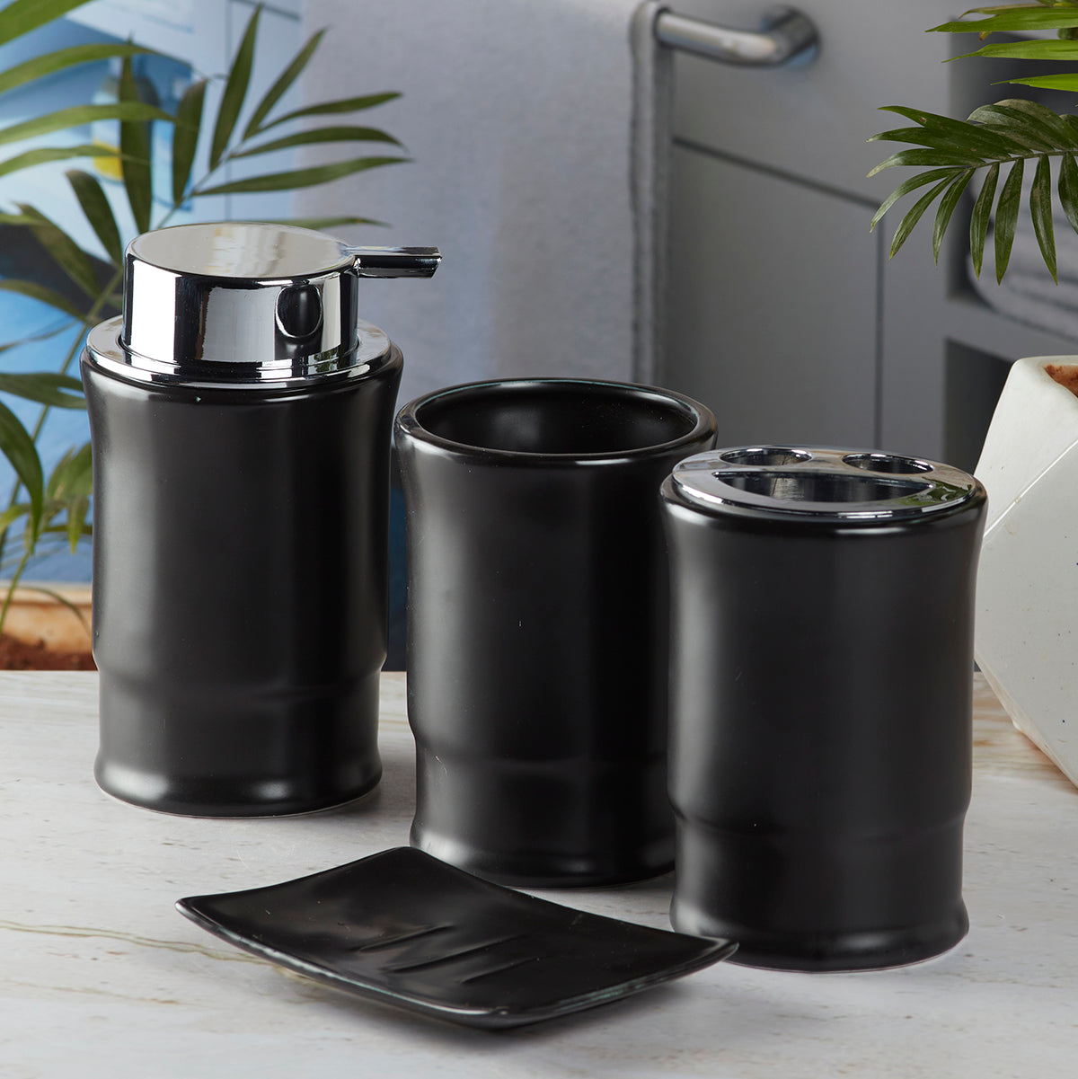 Ceramic Bathroom Set of 4 with Soap Dispenser (8244)