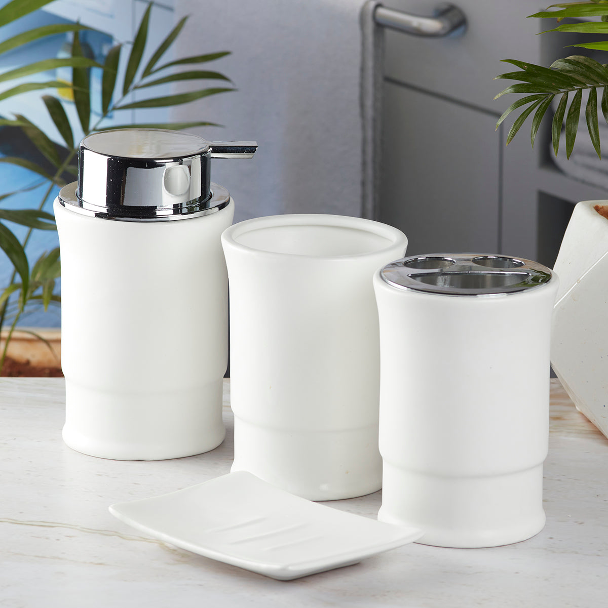 Ceramic Bathroom Set of 4 with Soap Dispenser (8244)
