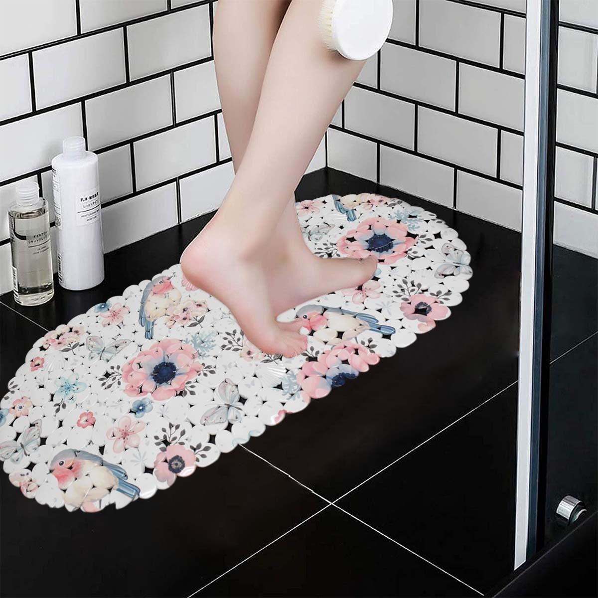 Kookee PVC Bath Mat Non-Slip Pebble Bathtub Mat L=69cm x W=35cm (for Smooth/Non-Textured Tubs Only) Safe Shower Mat with Drain Holes, Suction Cups for Bathroom (15-4935)