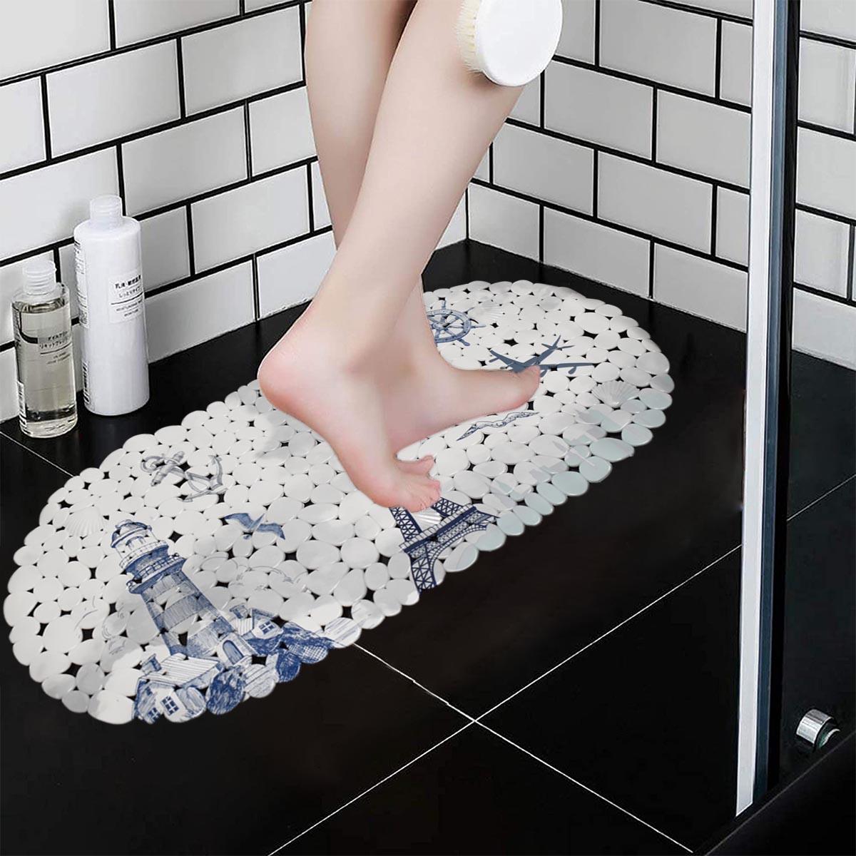 Kookee PVC Bath Mat Non-Slip Pebble Bathtub Mat L=69cm x W=35cm (for Smooth/Non-Textured Tubs Only) Safe Shower Mat with Drain Holes, Suction Cups for Bathroom (35-4935)