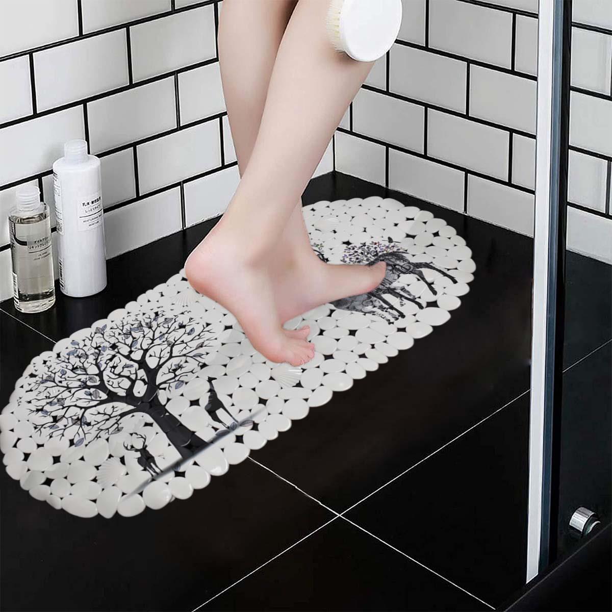 Kookee PVC Bath Mat Non-Slip Pebble Bathtub Mat L=69cm x W=35cm (for Smooth/Non-Textured Tubs Only) Safe Shower Mat with Drain Holes, Suction Cups for Bathroom (71-4935)