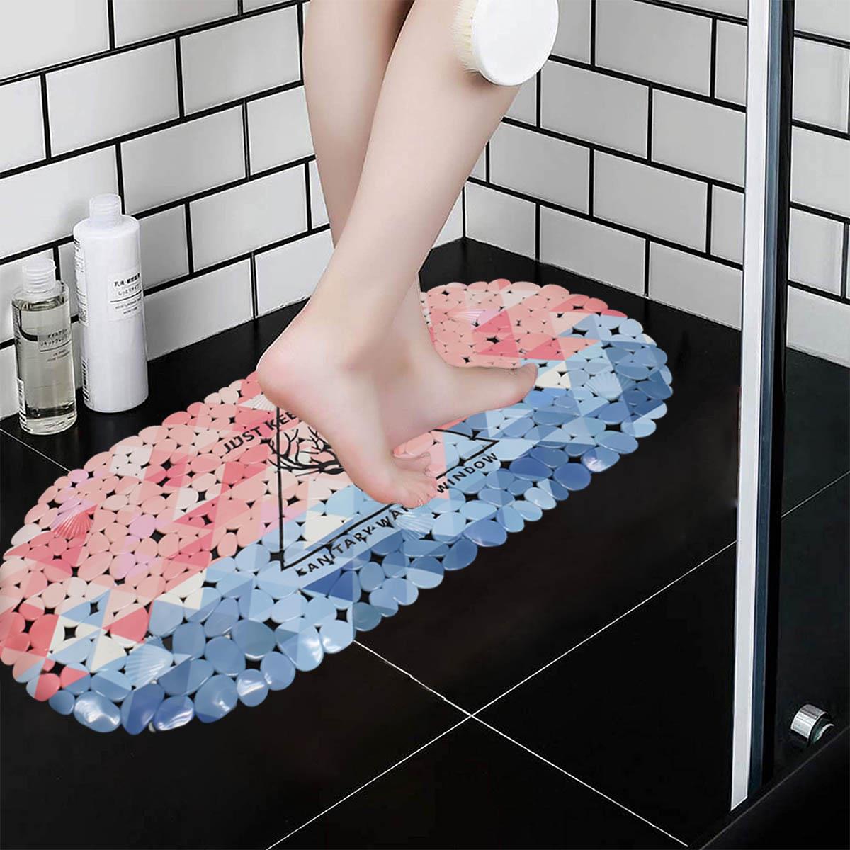 Kookee PVC Bath Mat Non-Slip Pebble Bathtub Mat L=69cm x W=35cm (for Smooth/Non-Textured Tubs Only) Safe Shower Mat with Drain Holes, Suction Cups for Bathroom (87-4935)