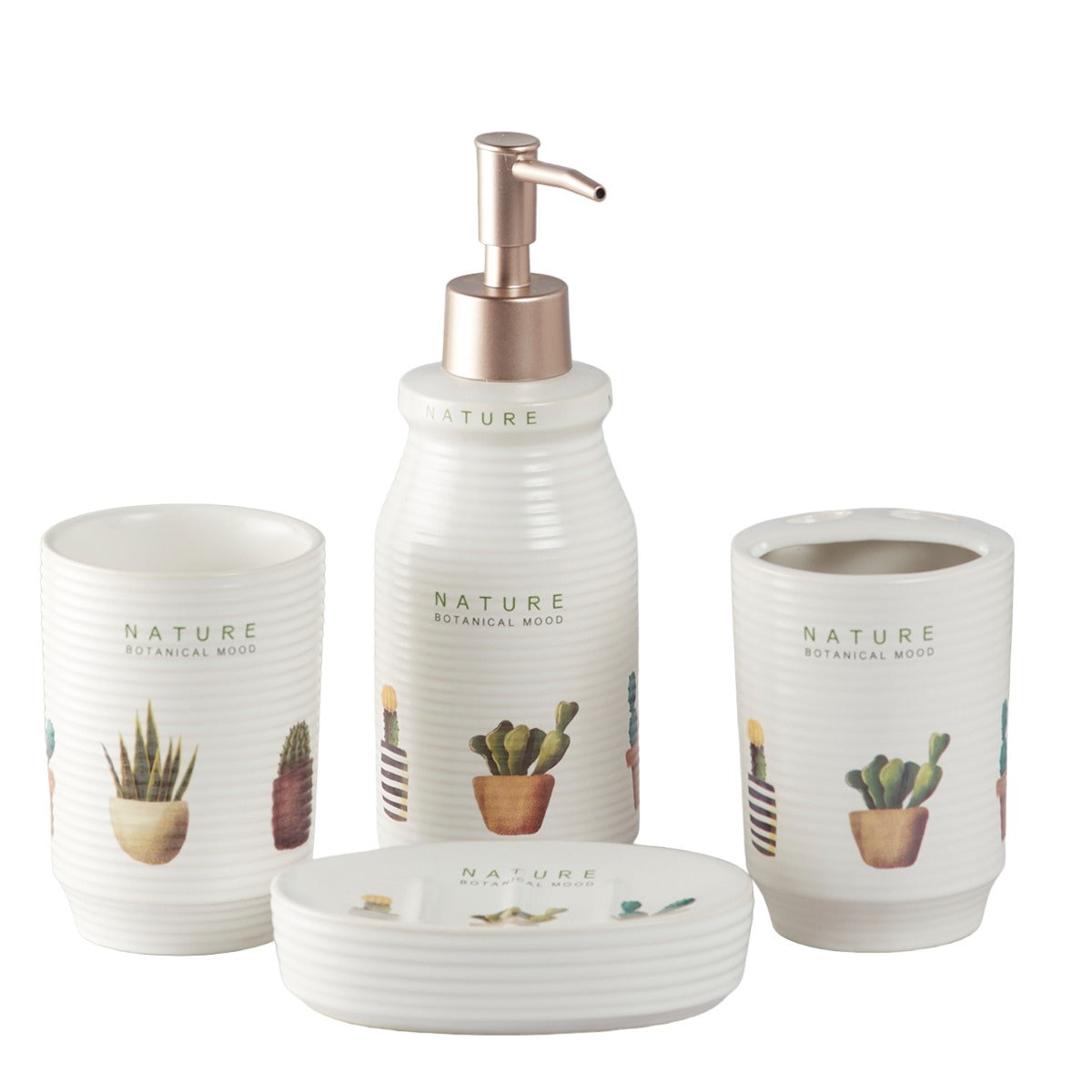 Ceramic Bathroom Set of 4 with Soap Dispenser (8290)