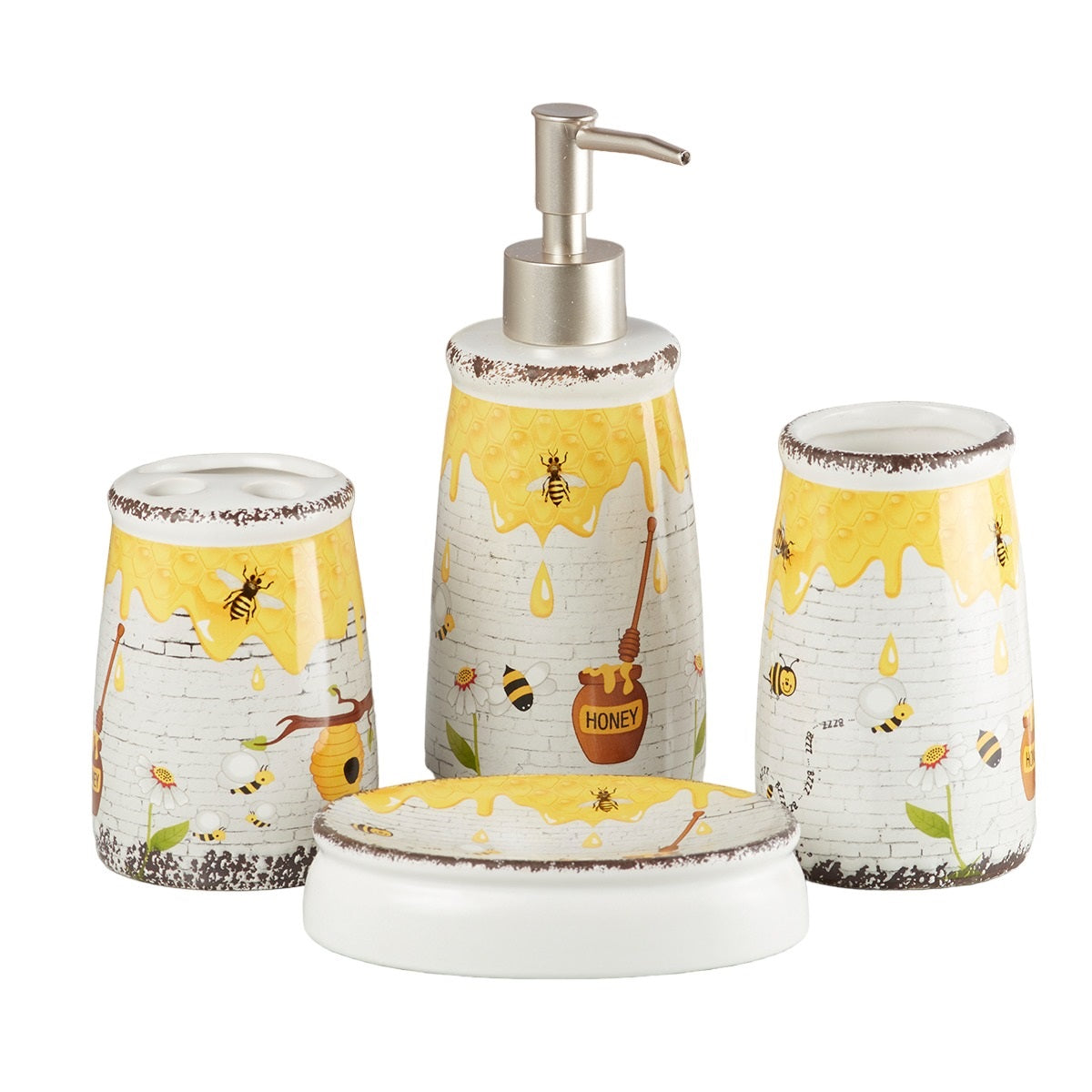 Ceramic Bathroom Set of 4 with Soap Dispenser (8292)