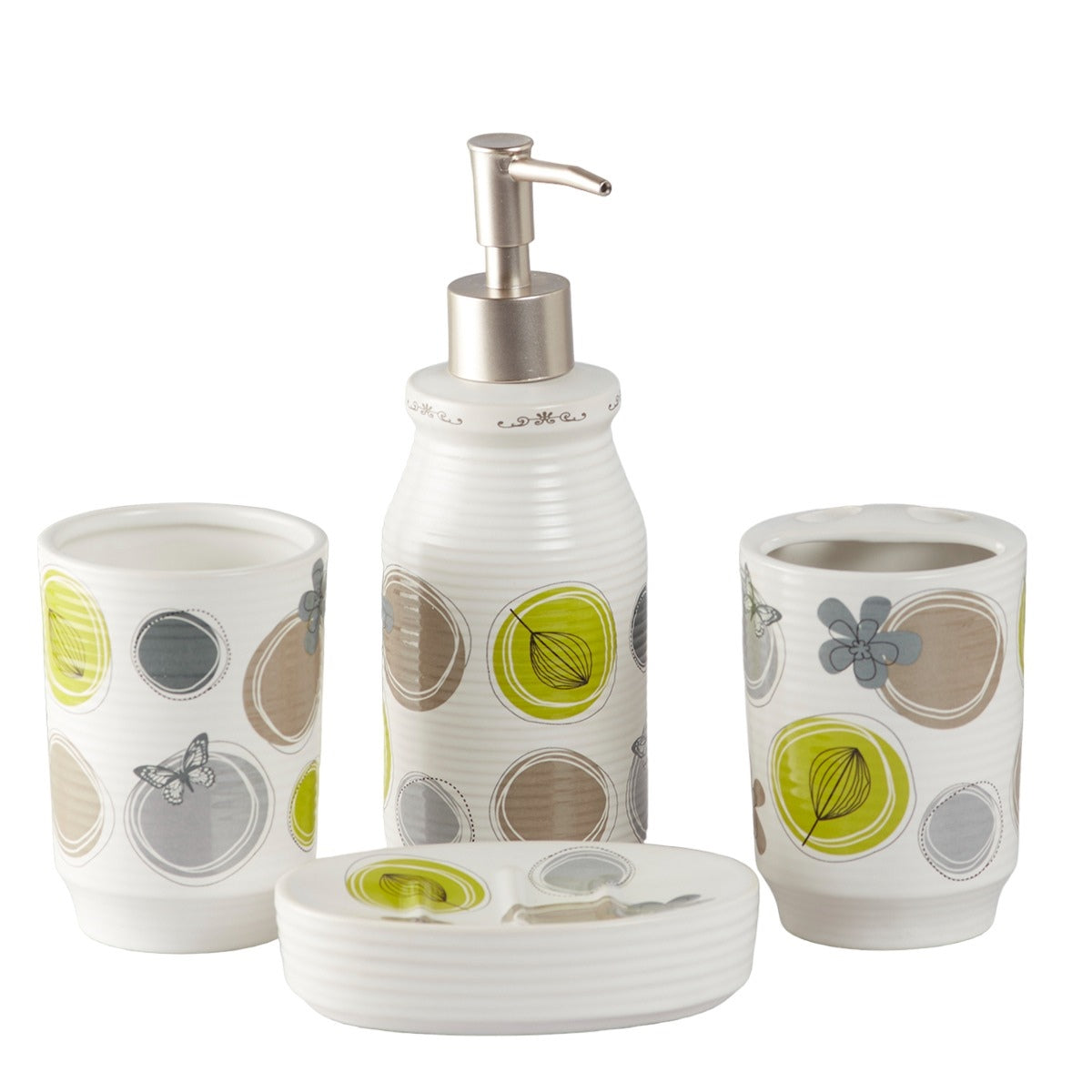 Ceramic Bathroom Set of 4 with Soap Dispenser (8295)