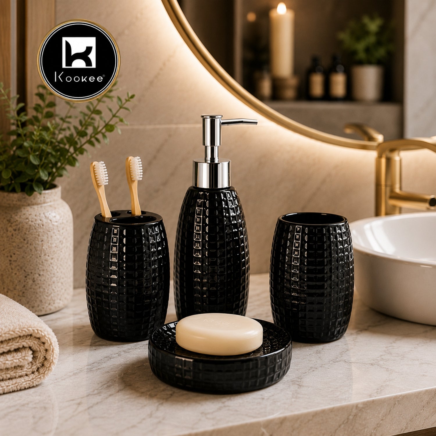 Ceramic Bathroom Accessories Set of 4 Bath Set with Soap Dispenser (V-CBS-047-4)