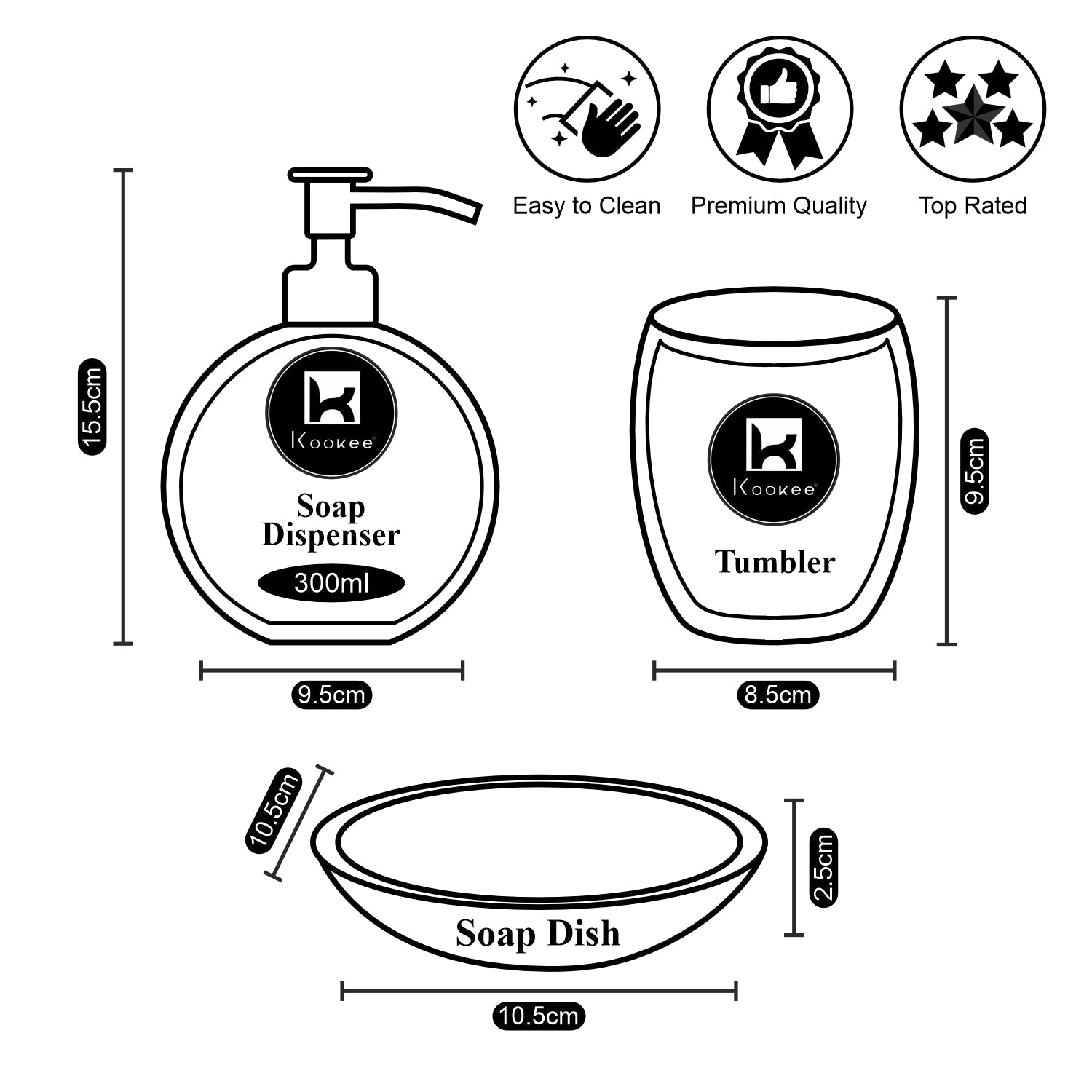 Ceramic Bathroom Accessories Set of 3 with Soap Dispenser (8338)