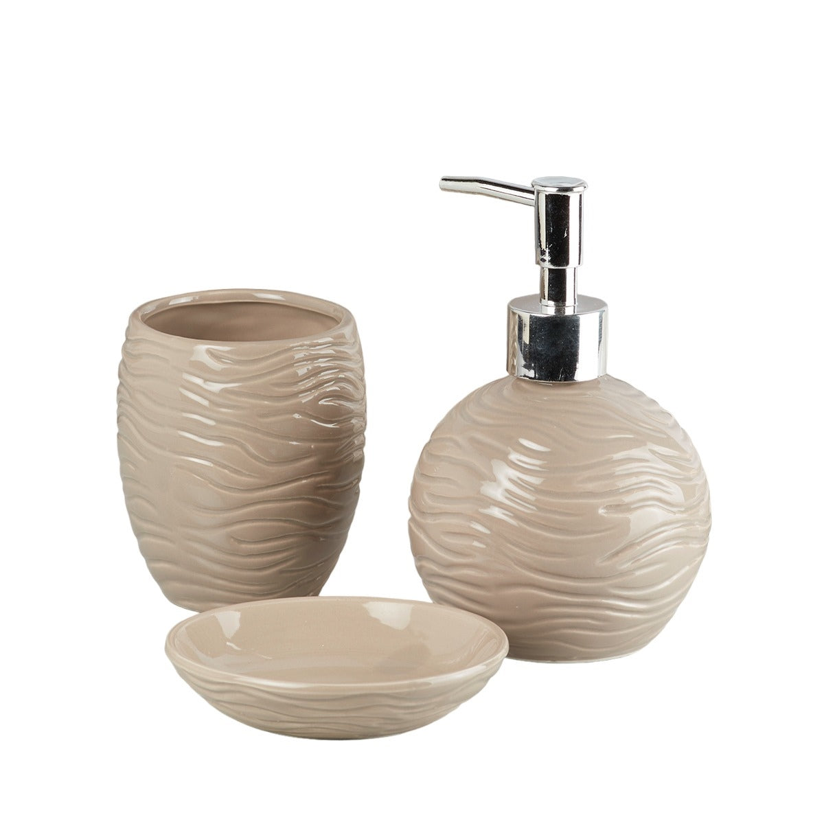 Ceramic Bathroom Accessories Set of 3 with Soap Dispenser (V-CBS-061)