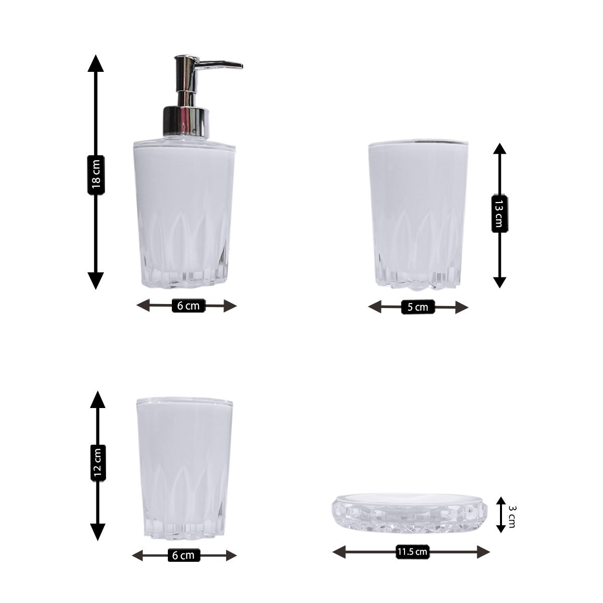 Acrylic Set of 4 Bath Set with Soap Dispenser (8339)