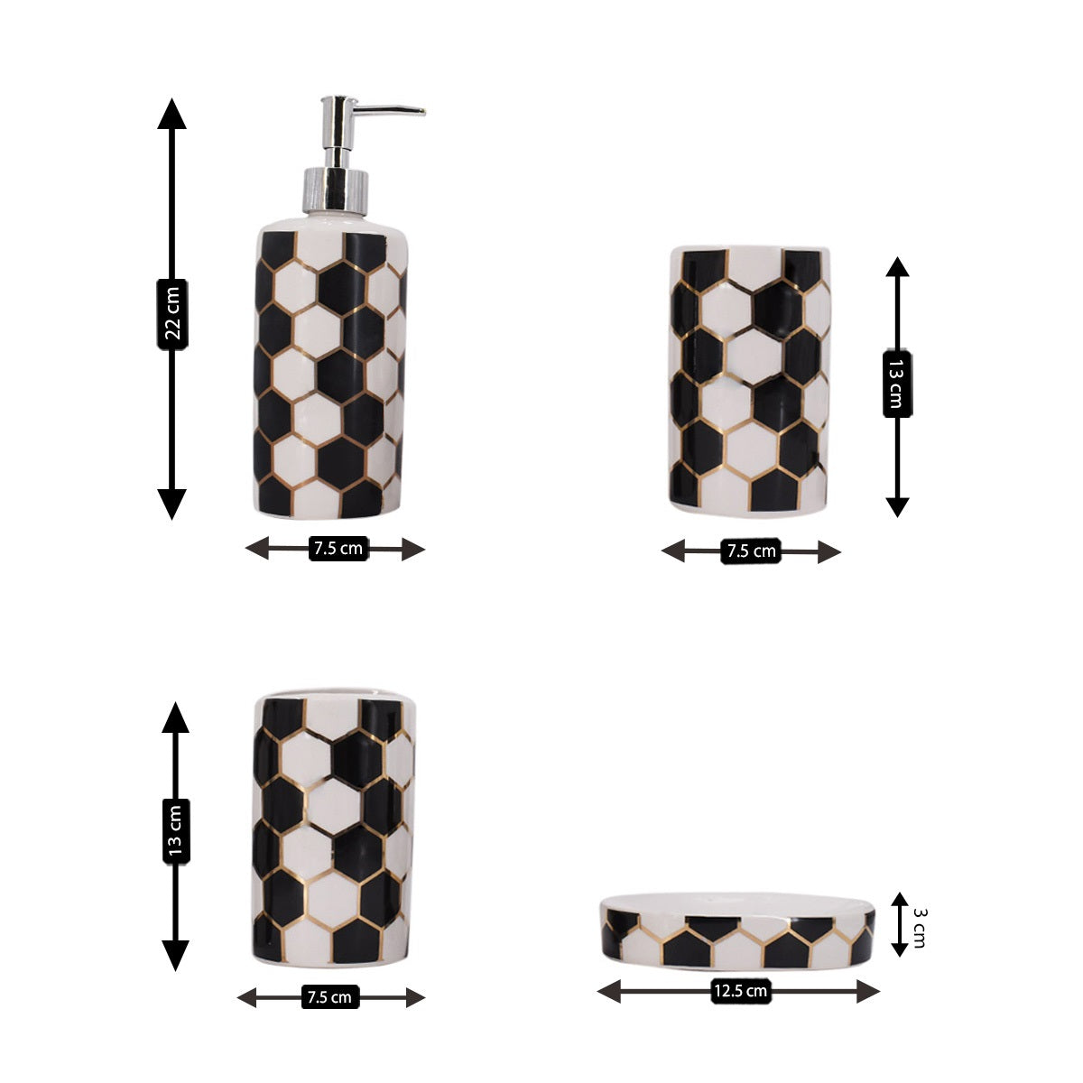 Ceramic Bathroom Set of 4 with Soap Dispenser (8351)