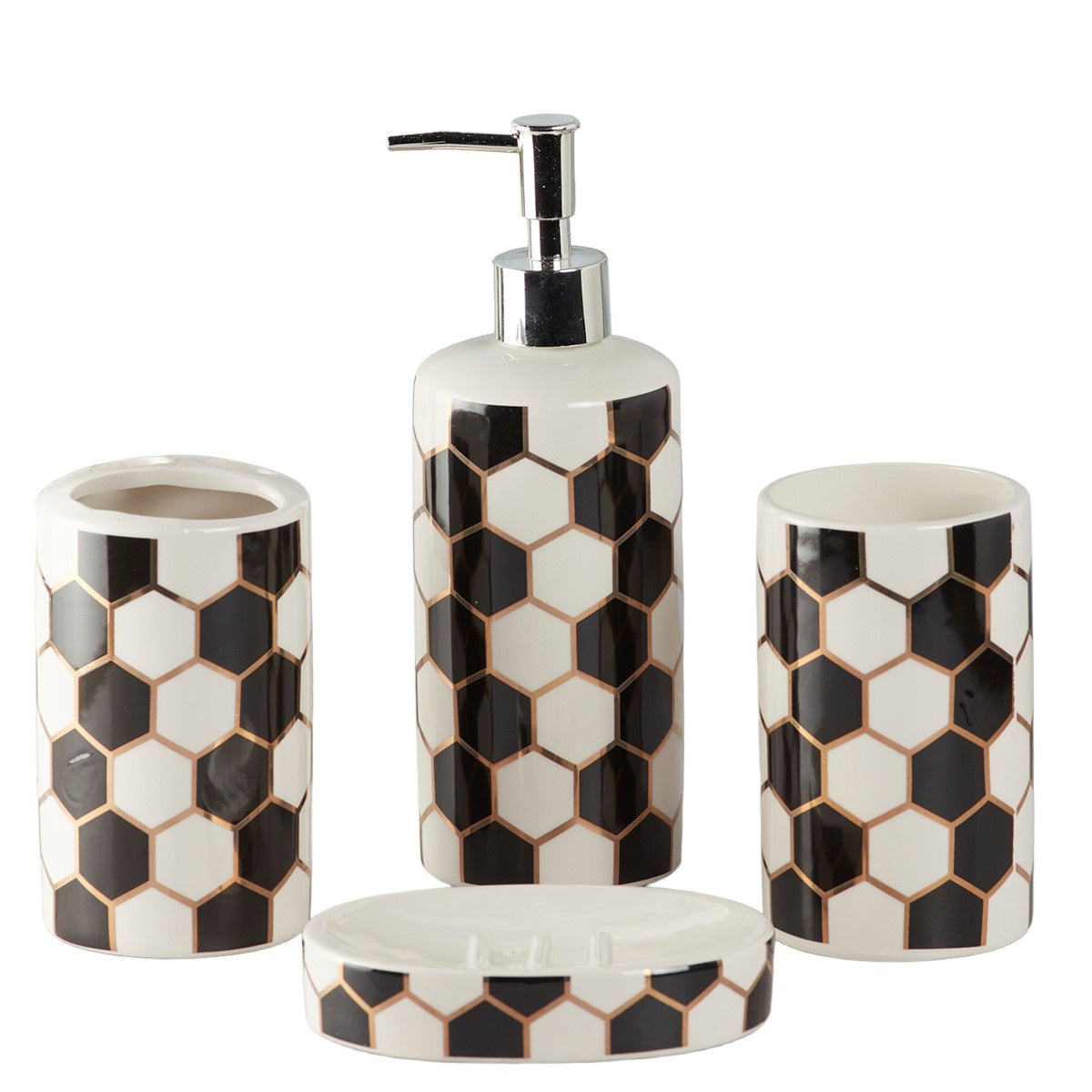 Ceramic Bathroom Set of 4 with Soap Dispenser (8351)