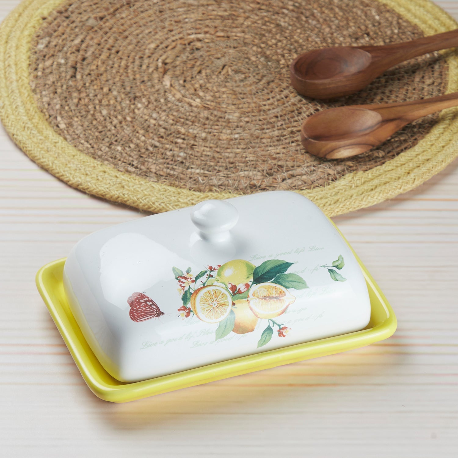 Kookee Ceramic Butter Dish Tray with Lid with 250g capacity for Kitchen, Dining Table & Restaurants (8356)