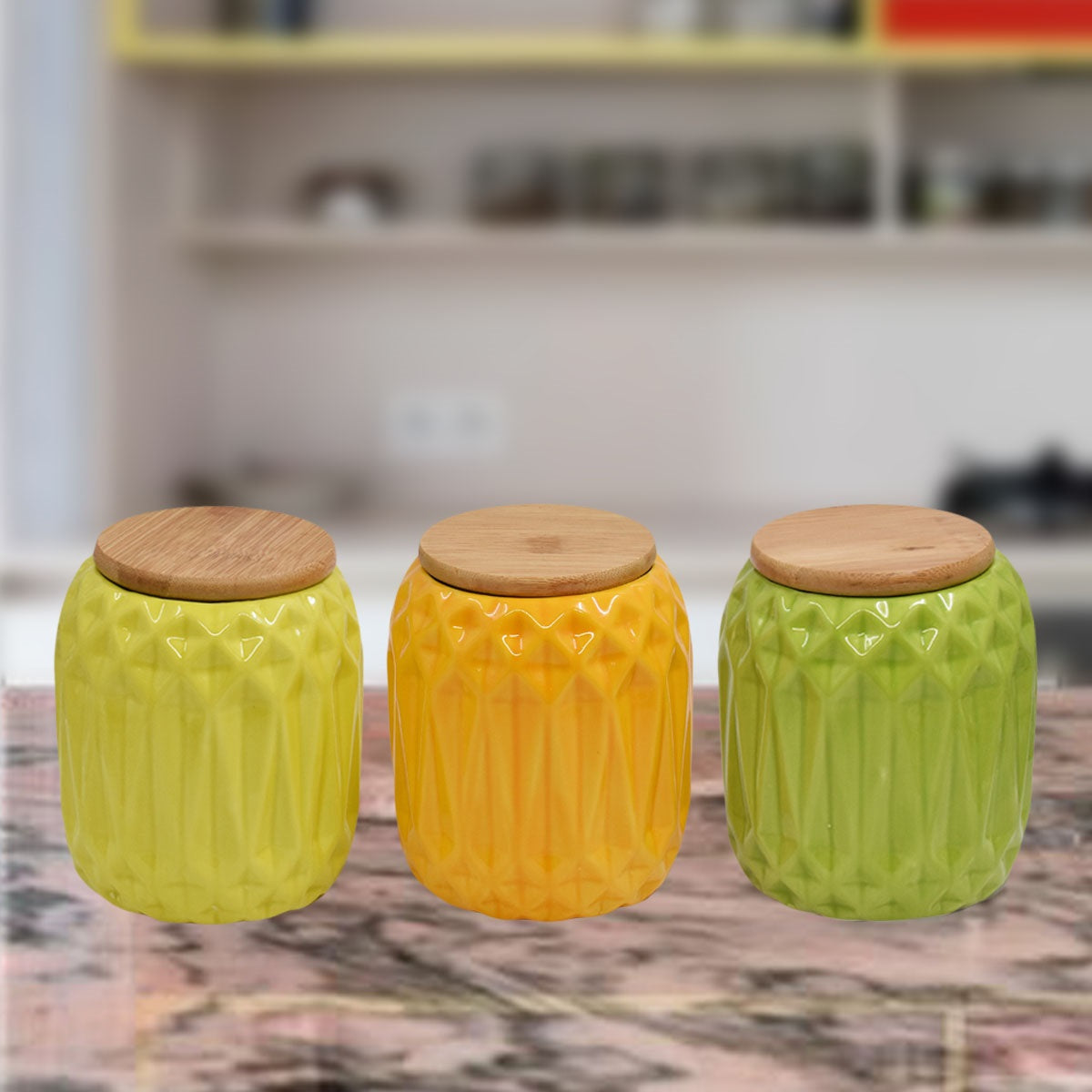 Kookee Ceramic Canister Jars & Containers Set for Kitchen Food Storage, Used for Store Uncooked Rice, Cereal, Pasta, Coffee, Tea, Flour, Sugar (Pack of 3) (GS16-11B)