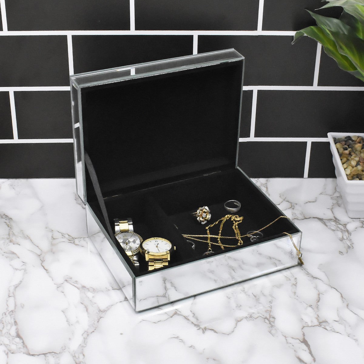 Kookee Glass Mirror DIAMOND GLASS STORAGE BOX SILVER