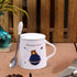 Kookee Fancy Ceramic Coffee or Tea Mug with Lid and Handle with Spoon for Office, Home or Gifting - 250ml (HY-1085-1-A)