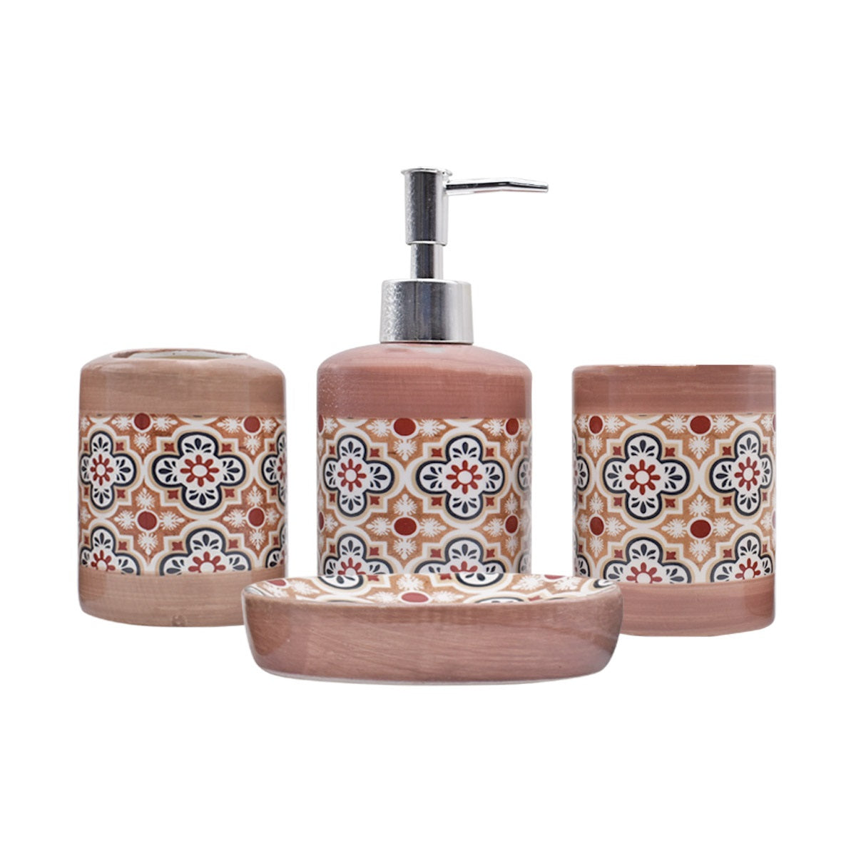Ceramic Bathroom Accessories Set of 4 with Soap Dispenser (8472)