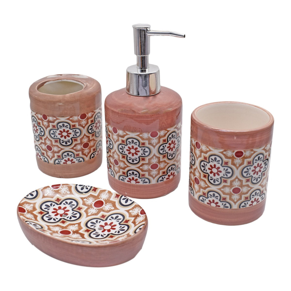 Ceramic Bathroom Accessories Set of 4 with Soap Dispenser (8472)