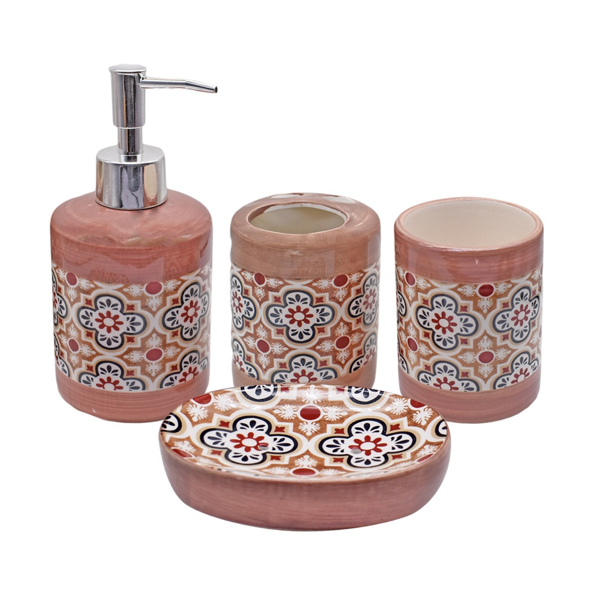 Ceramic Bathroom Accessories Set of 4 with Soap Dispenser (8472)