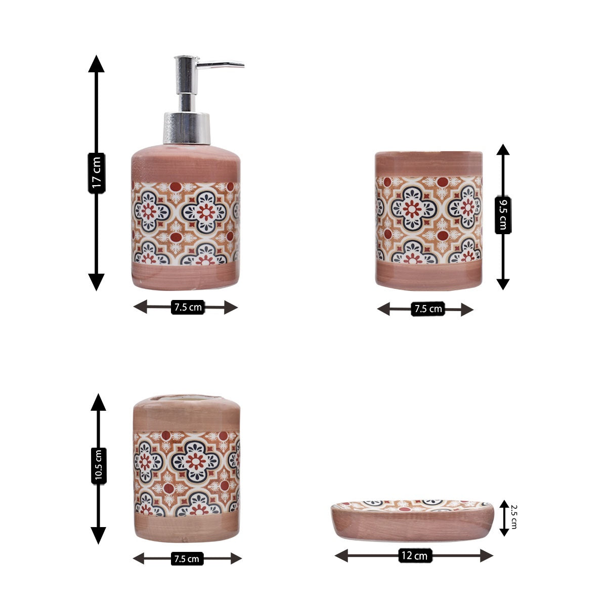 Ceramic Bathroom Accessories Set of 4 with Soap Dispenser (V-CBS-075-9)