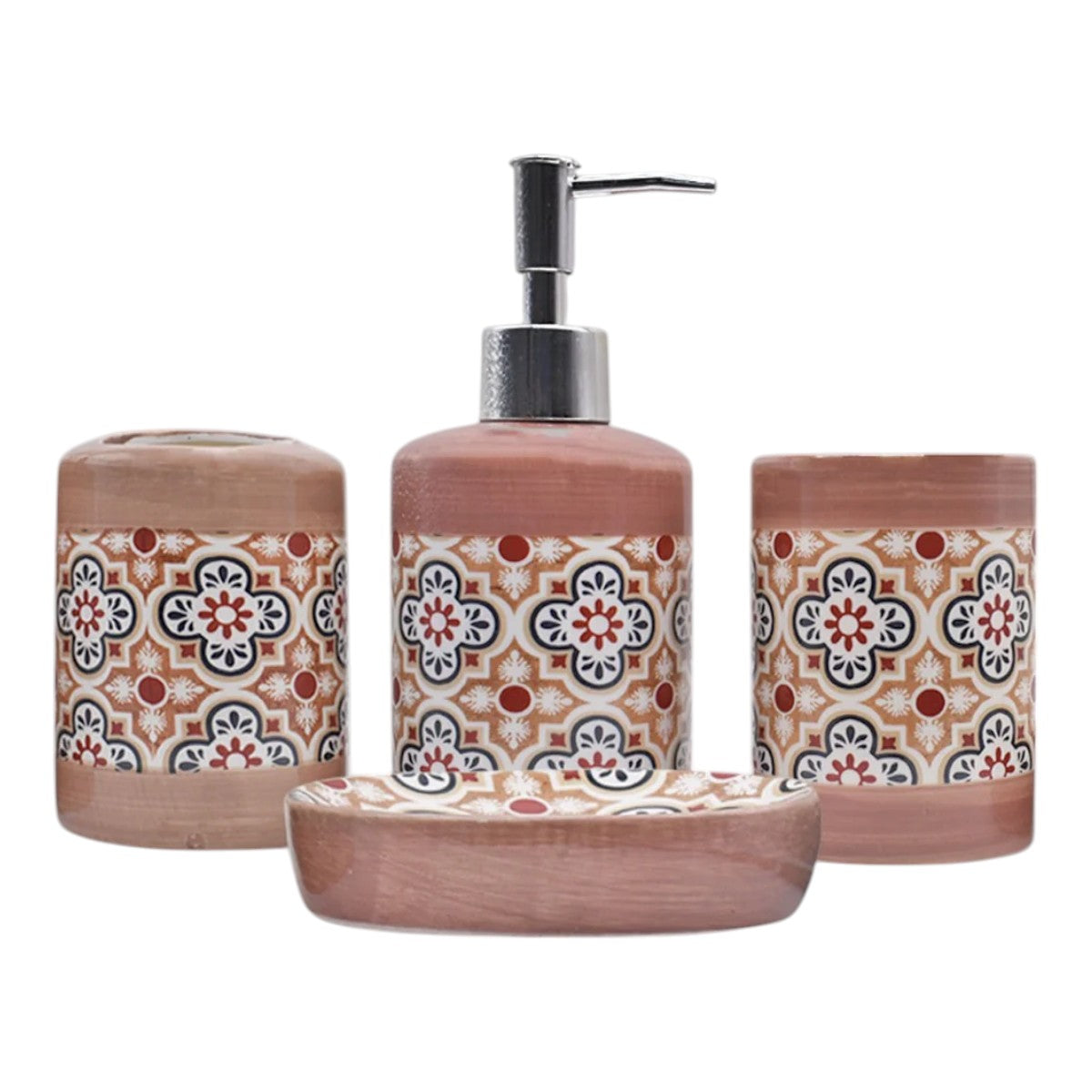 Ceramic Bathroom Accessories Set of 4 with Soap Dispenser (8472)