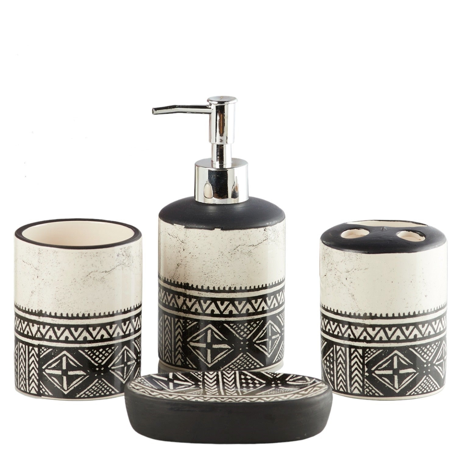 Ceramic Bathroom Accessories Set of 4 with Soap Dispenser (8474)