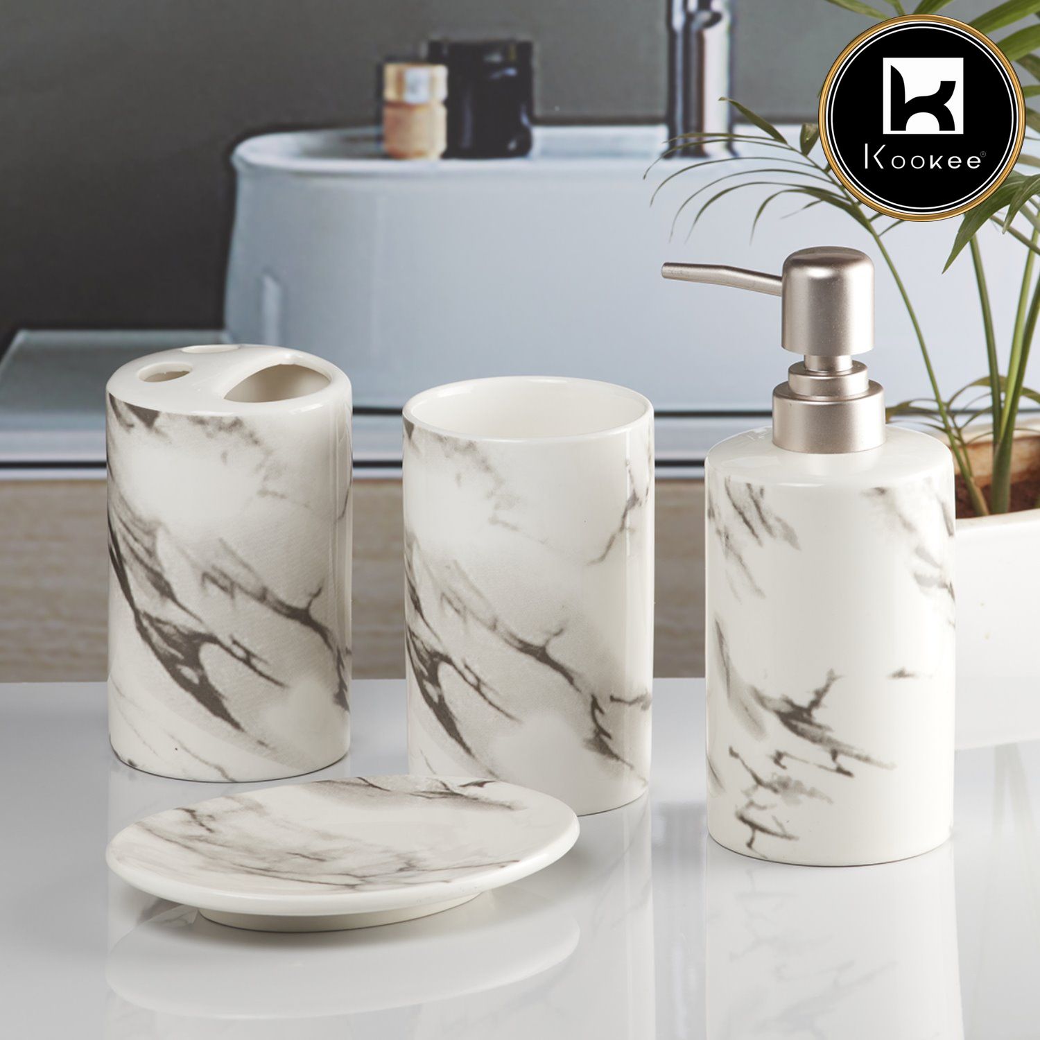 Kookee Ceramic Bathroom Sets, White, ART08479
