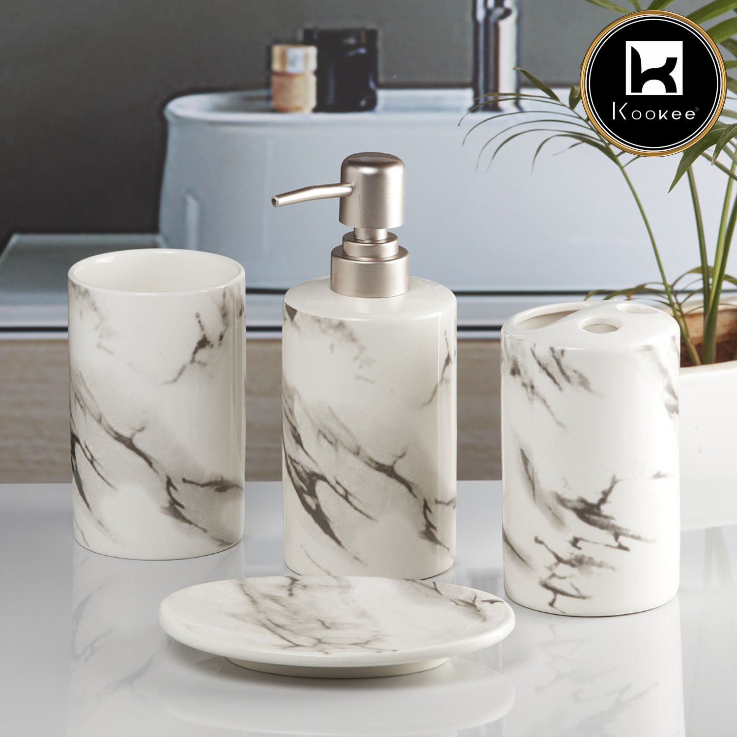 Kookee Ceramic Bathroom Sets, White, ART08479