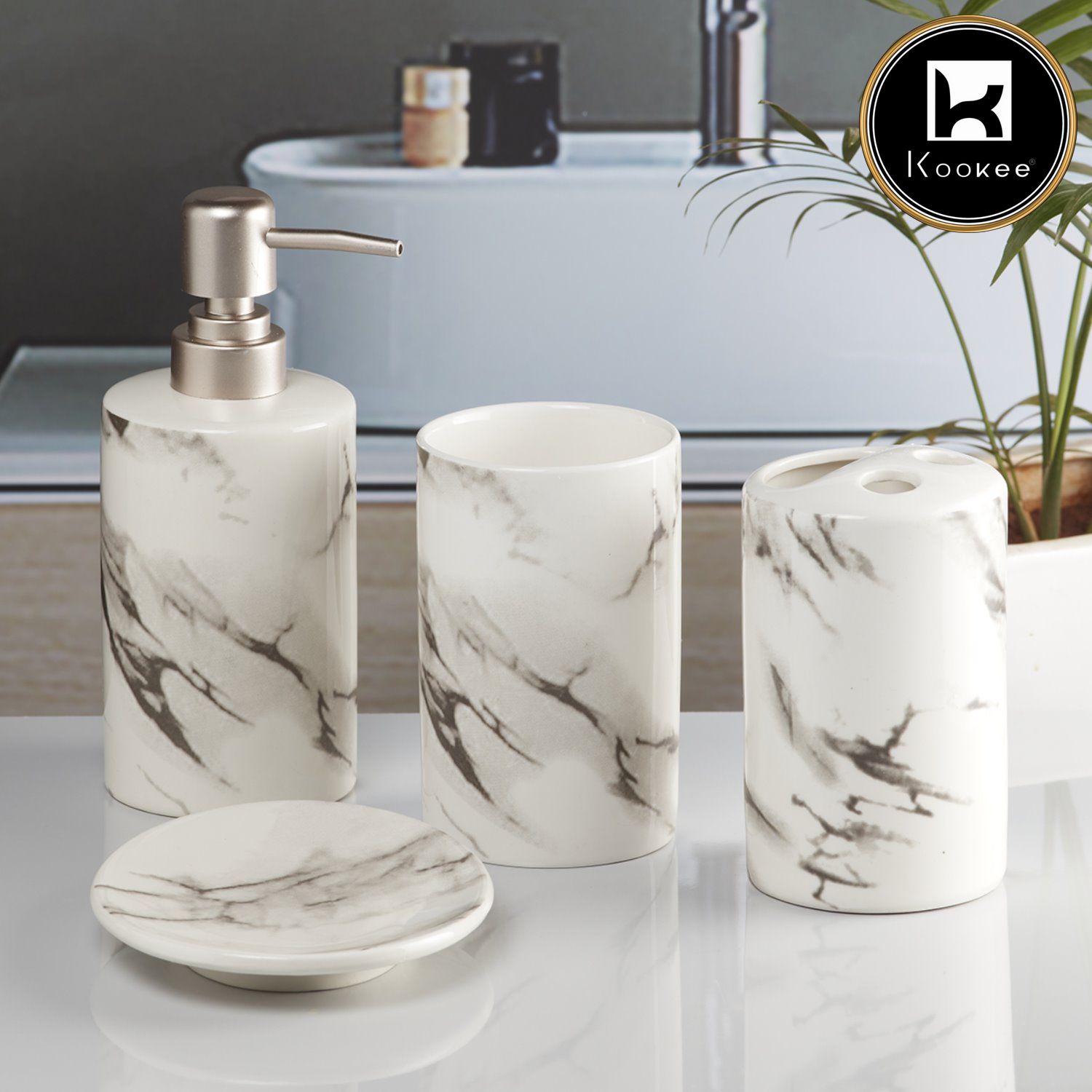 Kookee Ceramic Bathroom Sets, White, ART08479