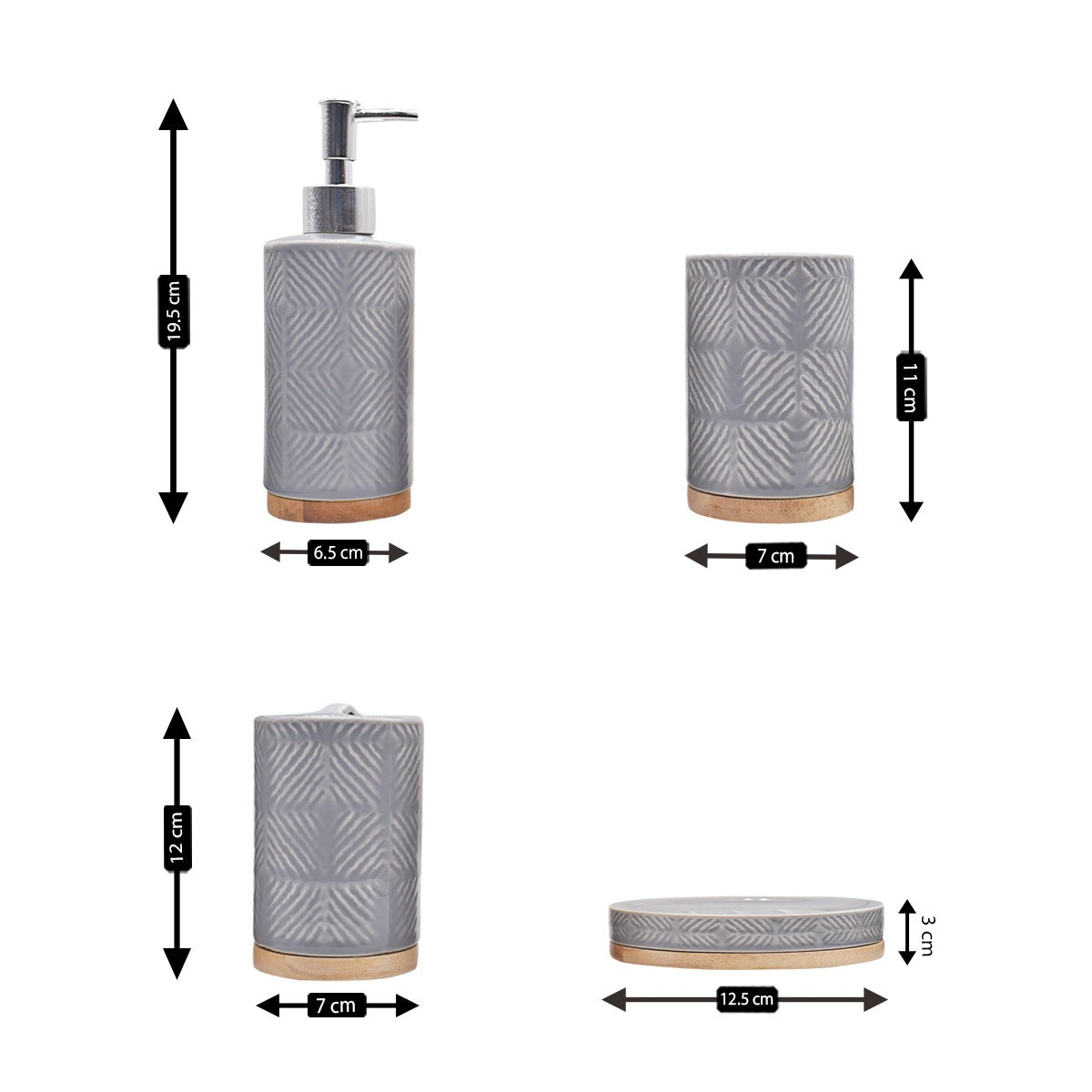 Kookee Ceramic Bathroom Sets, Grey, ART08480