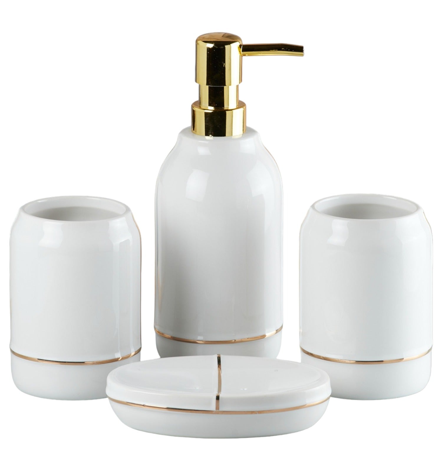 Ceramic Bathroom Accessories Set of 4 with Soap Dispenser (8487)