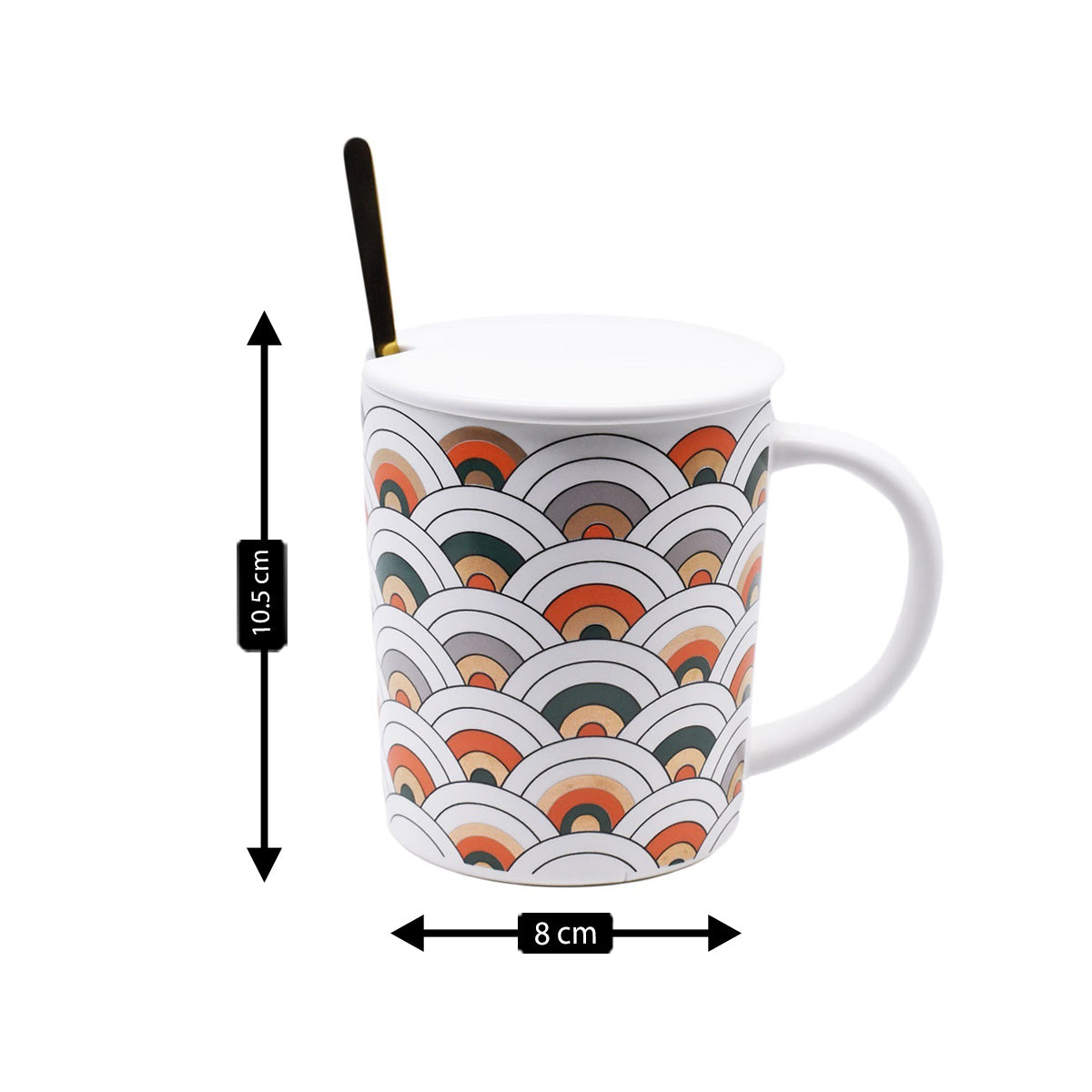 Fancy Ceramic Coffee or Tea Mug with Lid and Handle with Spoon (V-MUGS-001-2)