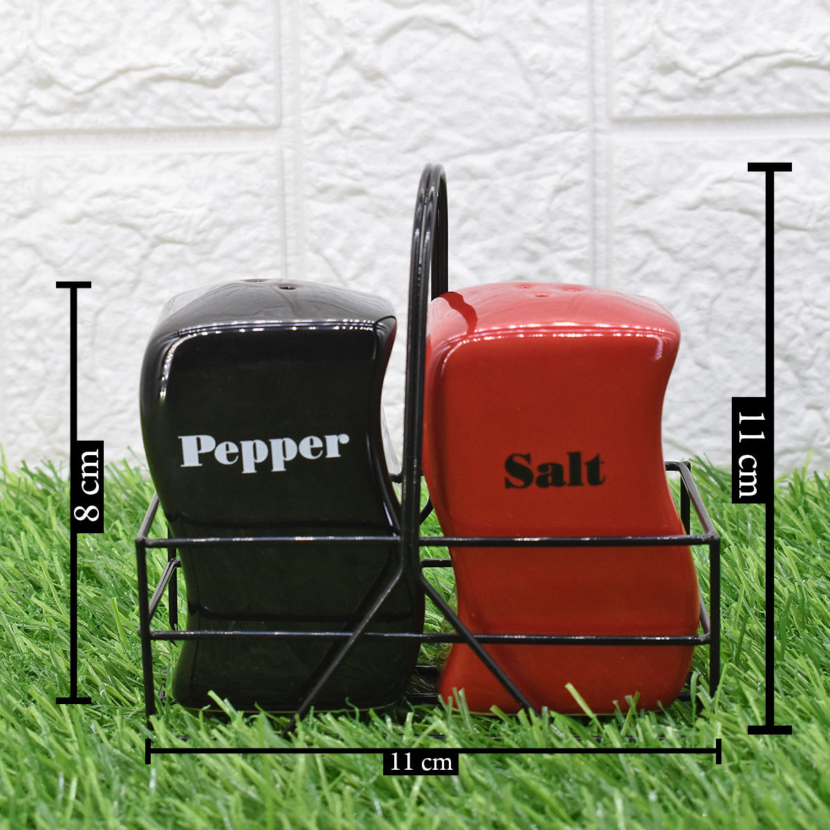 Ceramic Salt and Pepper Set with tray, Red/Black (V-SALT-021-3)