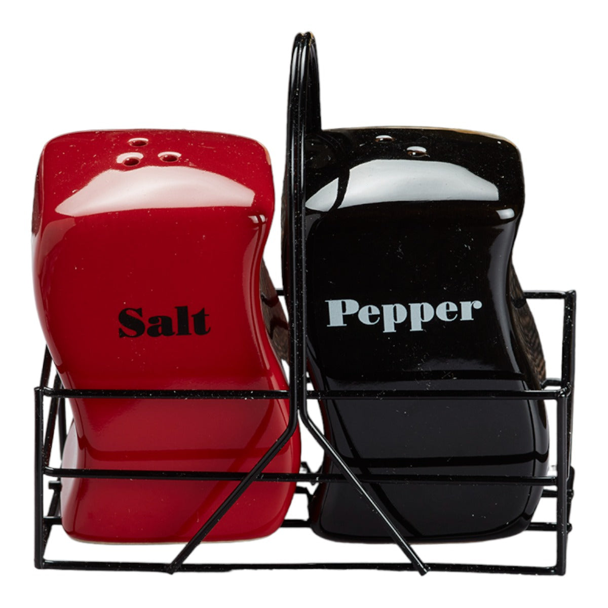 Ceramic Salt and Pepper Set with tray, Red/Black (V-SALT-021-3)