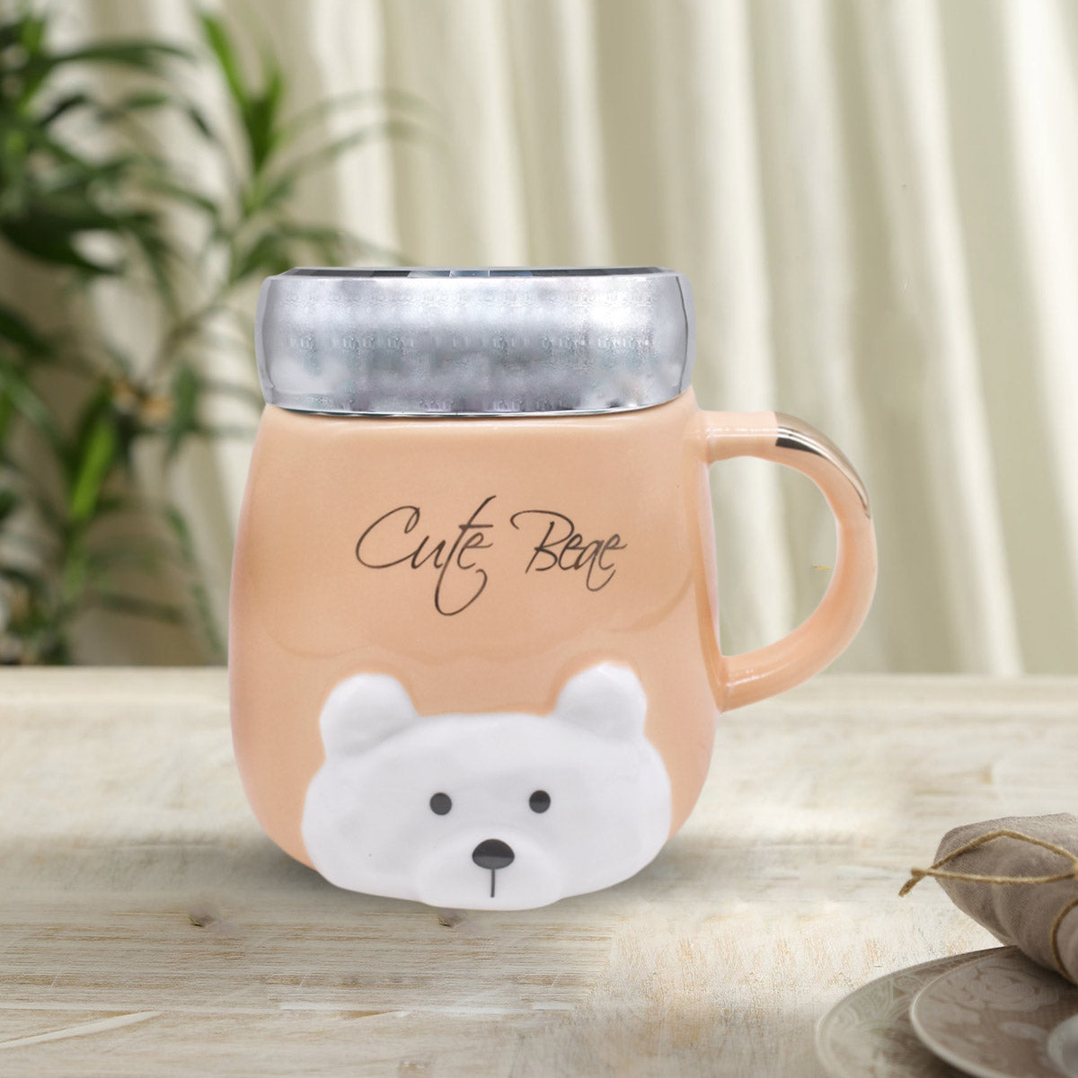Fancy Ceramic Coffee or Tea Mug with Screw Cap with Handle (8540)