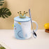 Fancy Ceramic Coffee or Tea Mug with Lid and Handle with Spoon (8556)