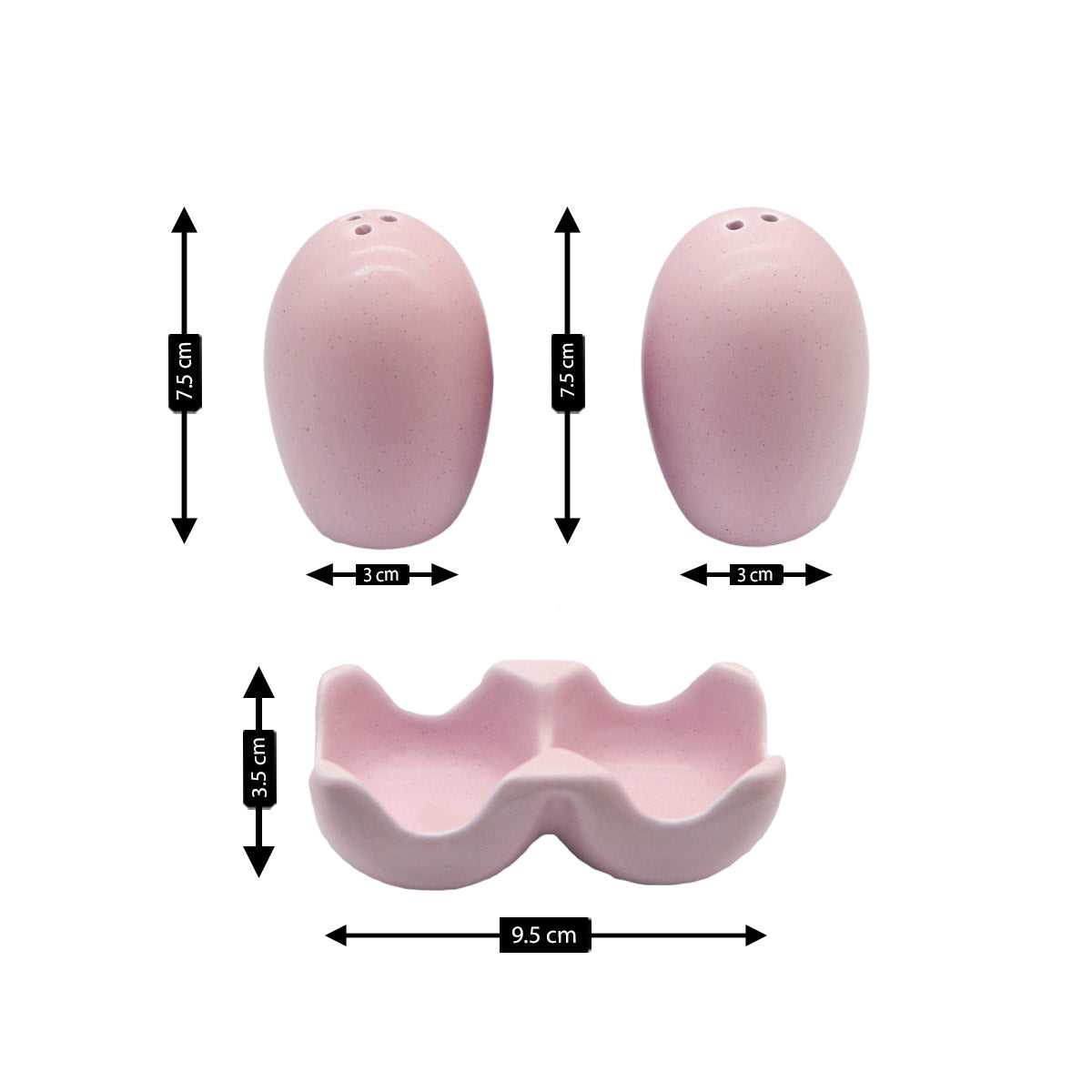 Ceramic Salt and Pepper Set with tray, Egg Design, Pink (V-SALT-013-1)