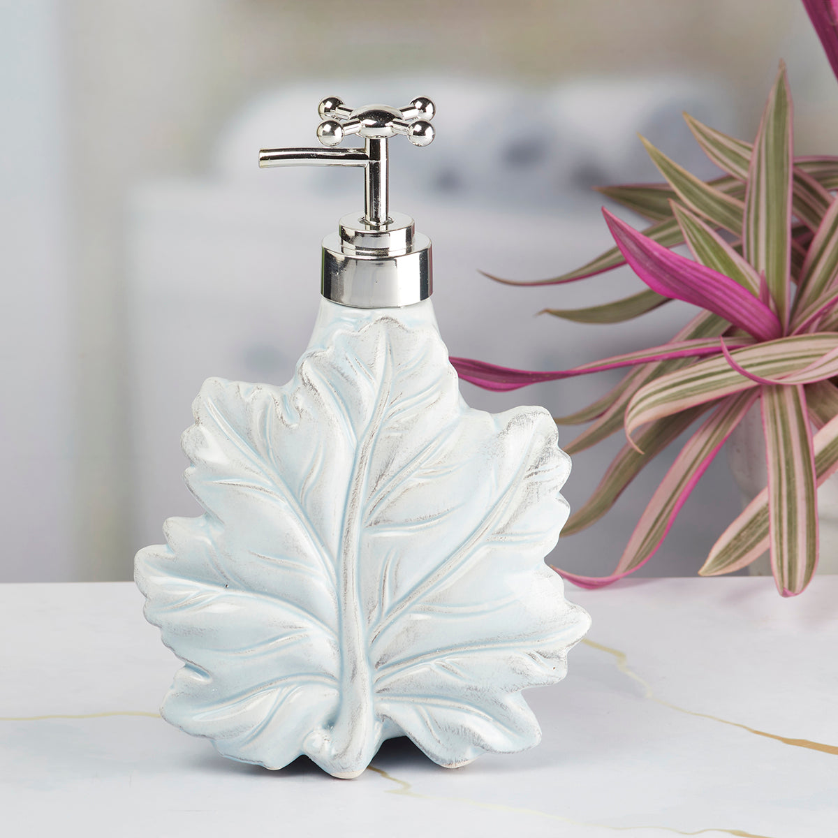 Kookee Ceramic Soap Dispenser for Bathroom handwash, refillable pump bottle for Kitchen hand wash basin, Set of 1, Blue (8635)
