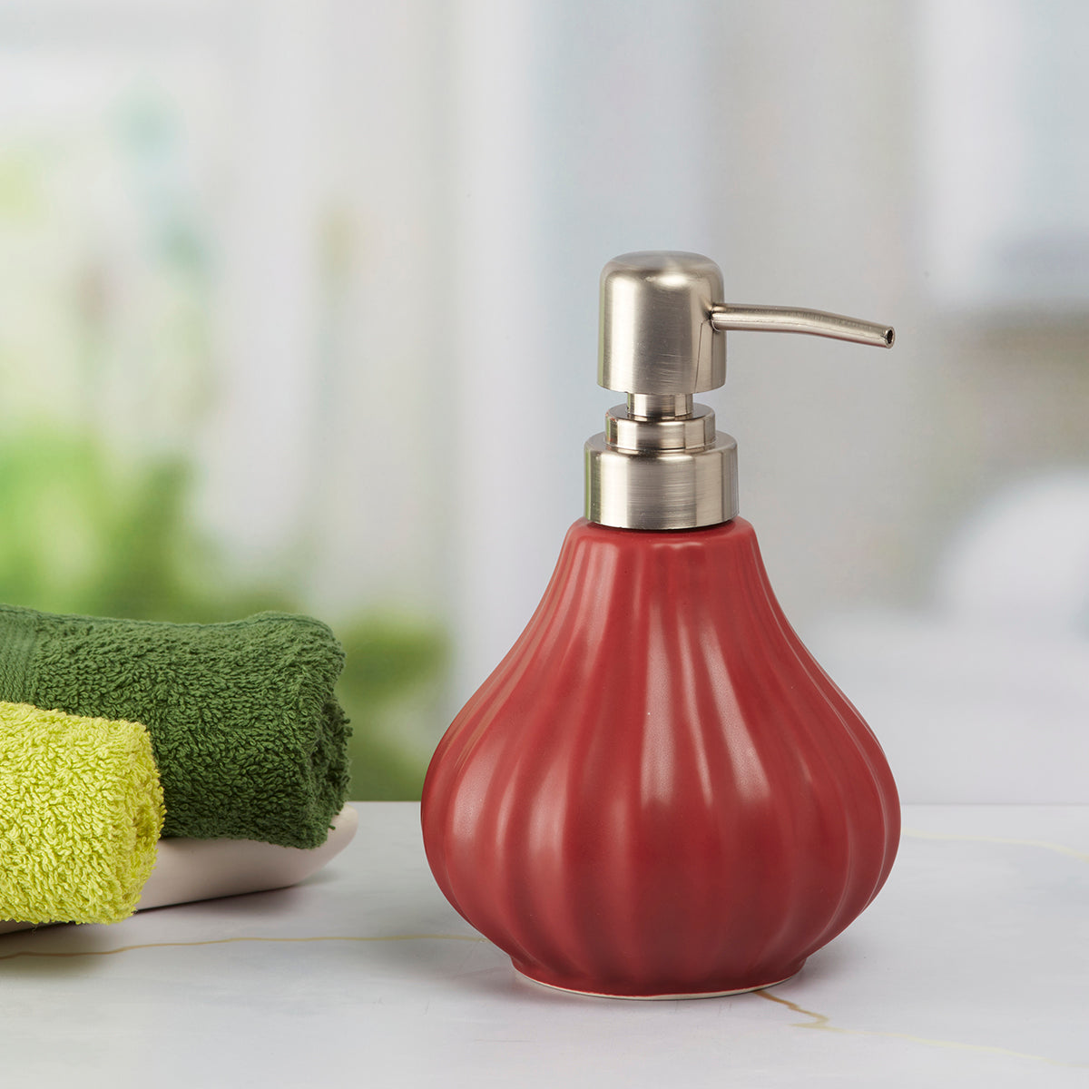 Ceramic Soap Dispenser handwash Pump for Bathroom, Set of 1, Red (8646)
