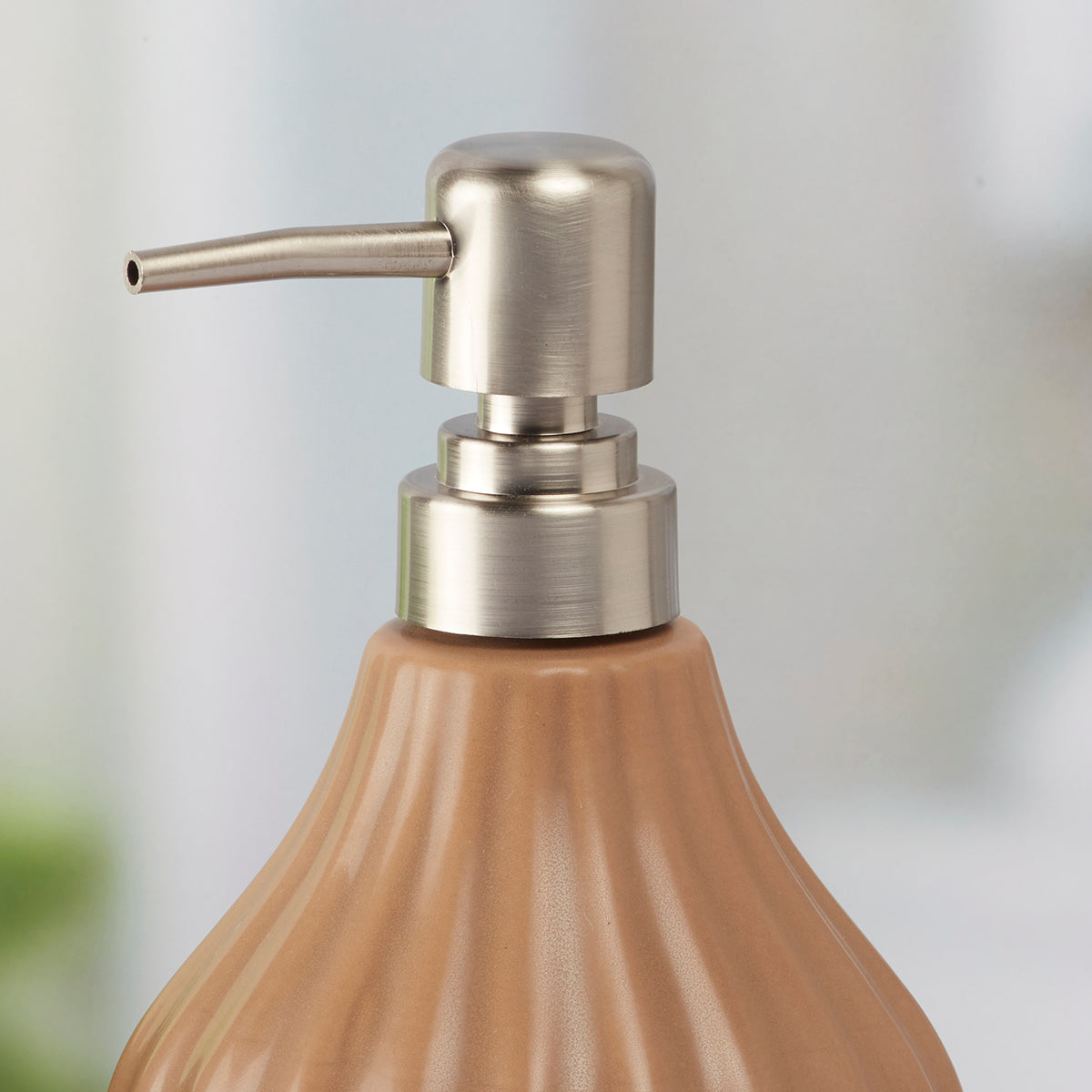 Ceramic Soap Dispenser handwash Pump for Bathroom, Set of 1, Brown (8647)