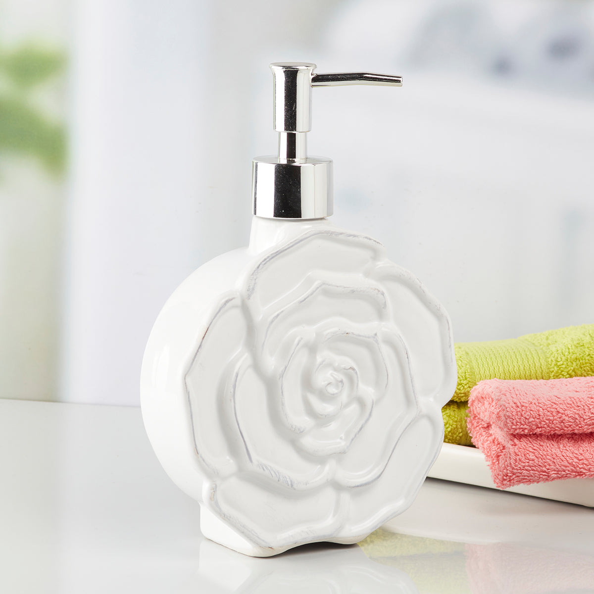 Ceramic Soap Dispenser handwash Pump for Bathroom, Set of 1, White (8682)