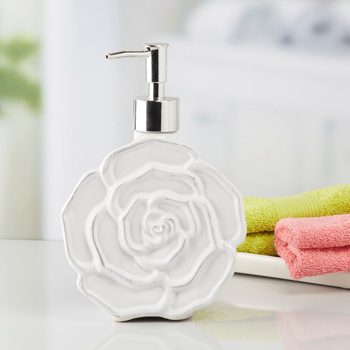 Ceramic Soap Dispenser handwash Pump for Bathroom, Set of 1, Pink (7960)