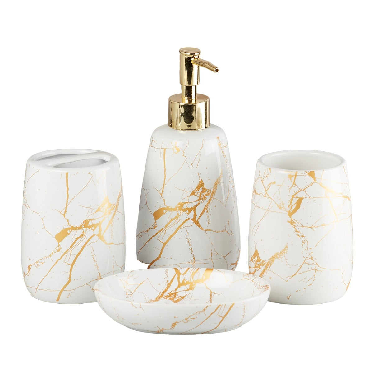 Ceramic Bathroom Accessories Set of 4 with Soap Dispenser (8683)