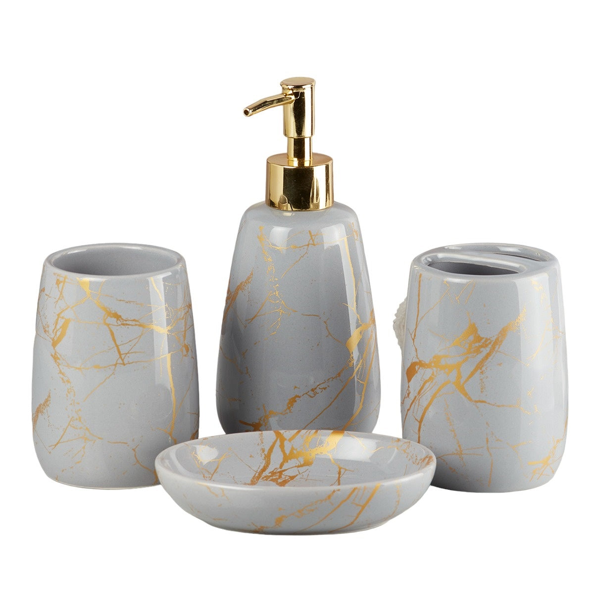 Ceramic Bathroom Accessories Set of 4 with Soap Dispenser (8684)