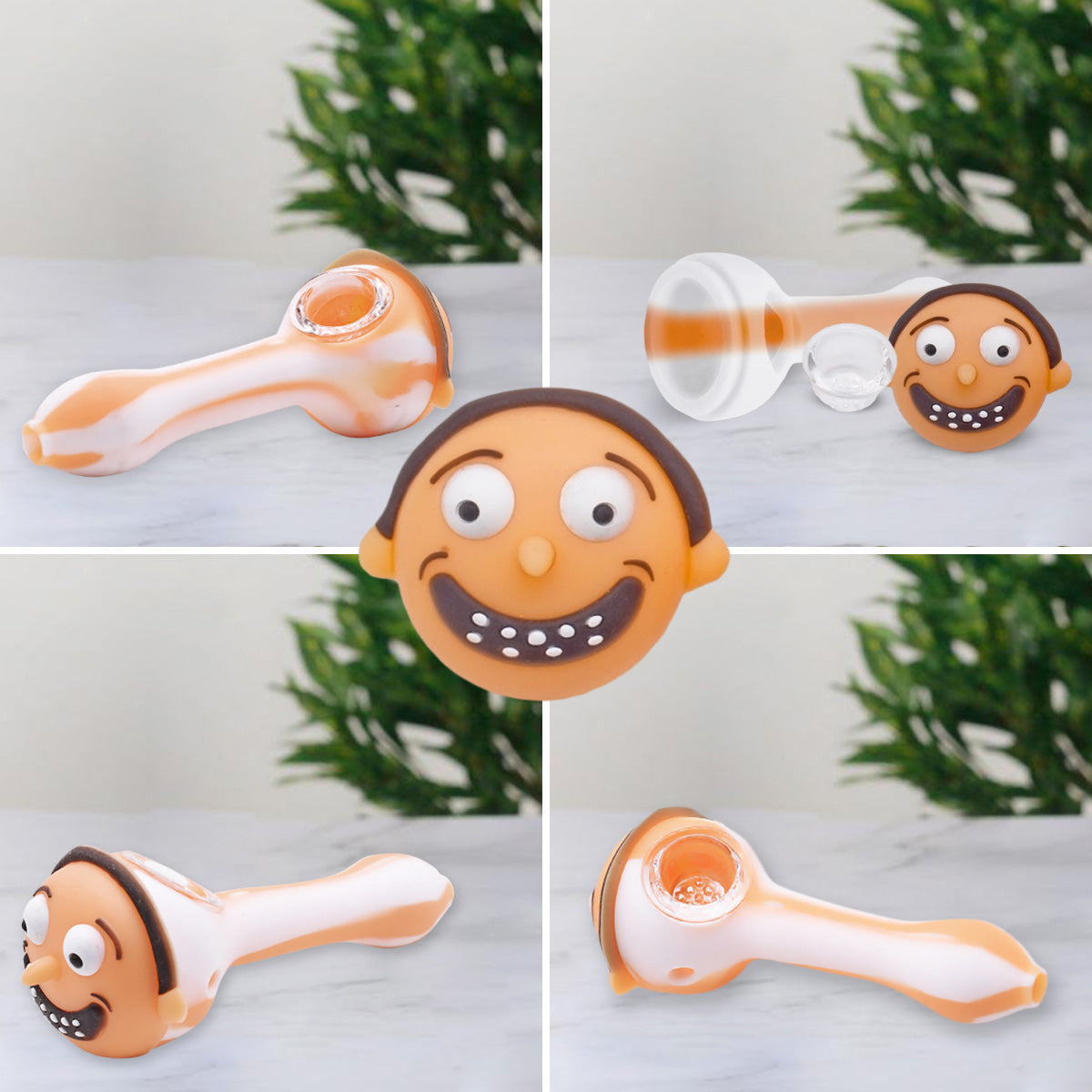Silicone Smoking Pipe, Unbreakable with Glass Bowl, Rick and Morty, Orange
