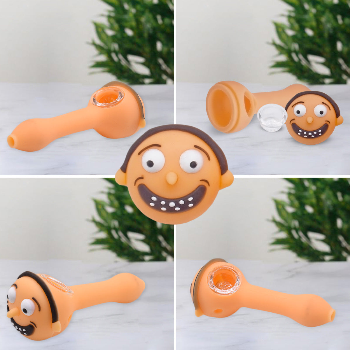 Silicone Smoking Pipe, Unbreakable with Glass Bowl, Rick Morty-2, White