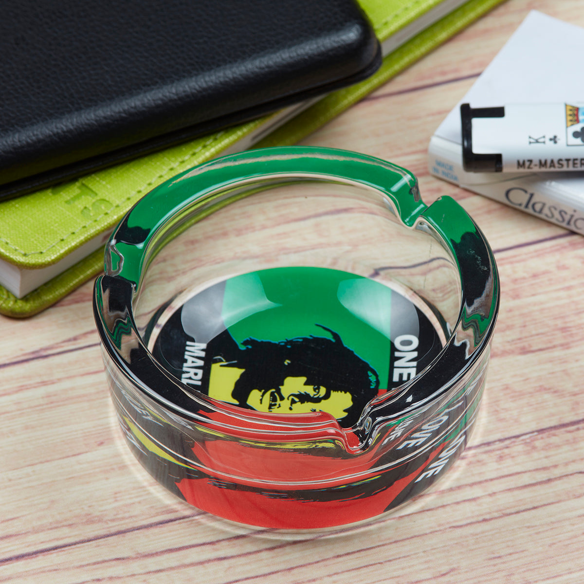 Glass Ashtray for Smokers, Printed, Round (9808)